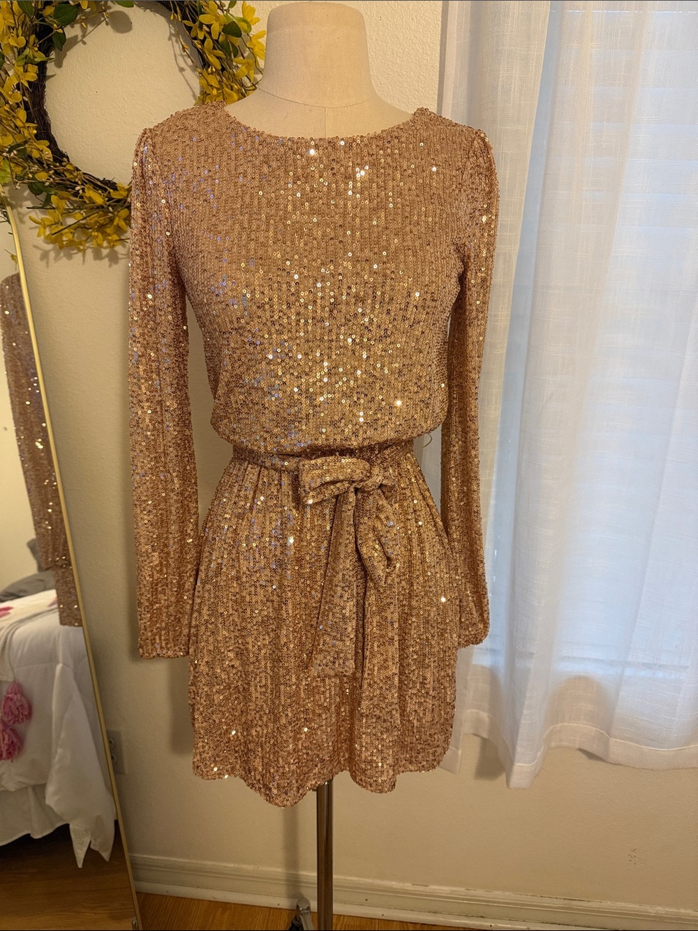 Crystal Sky Sequin Mini Dress in Rose Gold